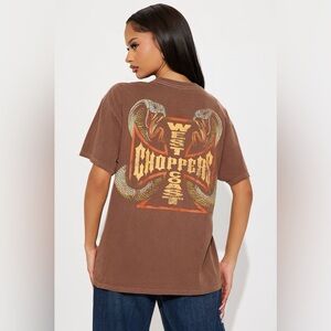 NWT West Coast Choppers Snake Washed Tee Brown Medium